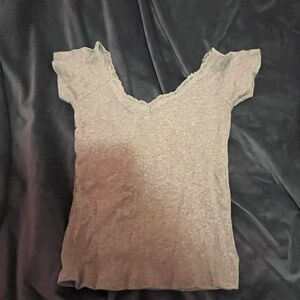 Brandy Melville Gray Lace Trim Short Sleeve Top